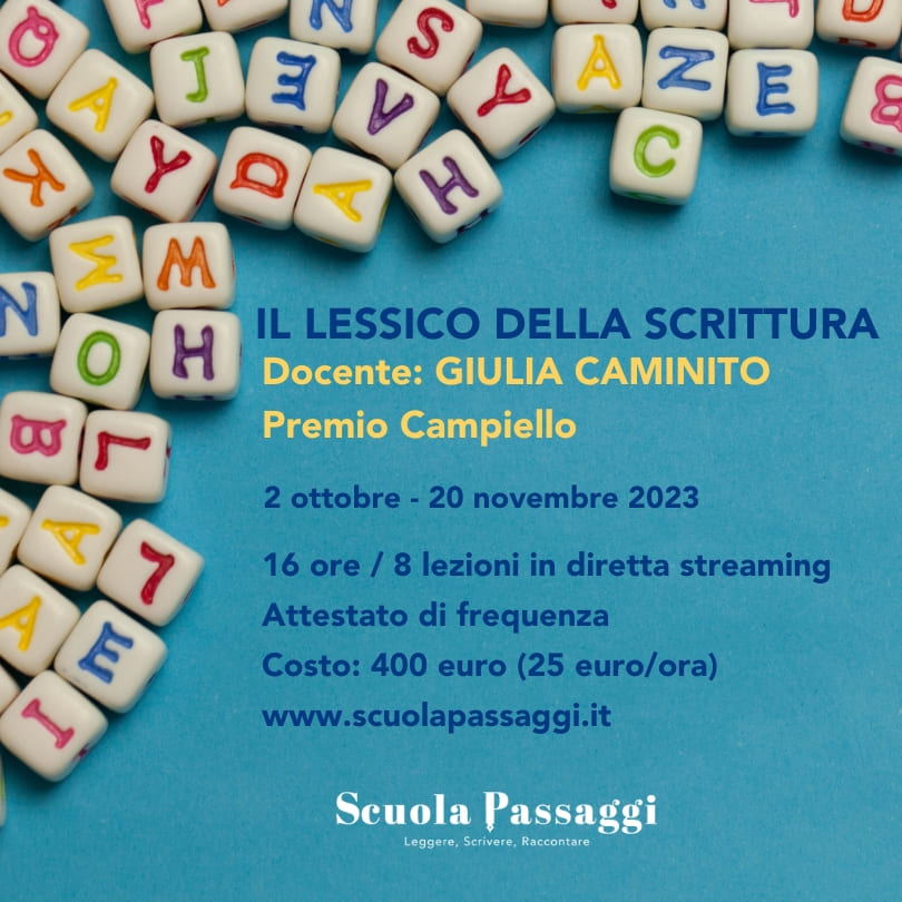 Card Giulia Caminito - corso Scuola Passaggi Il lessico della scrittura Ottobre 2023